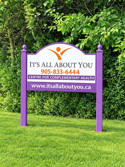 It's All About You entrance sign at 14550 Dufferin Street, King City